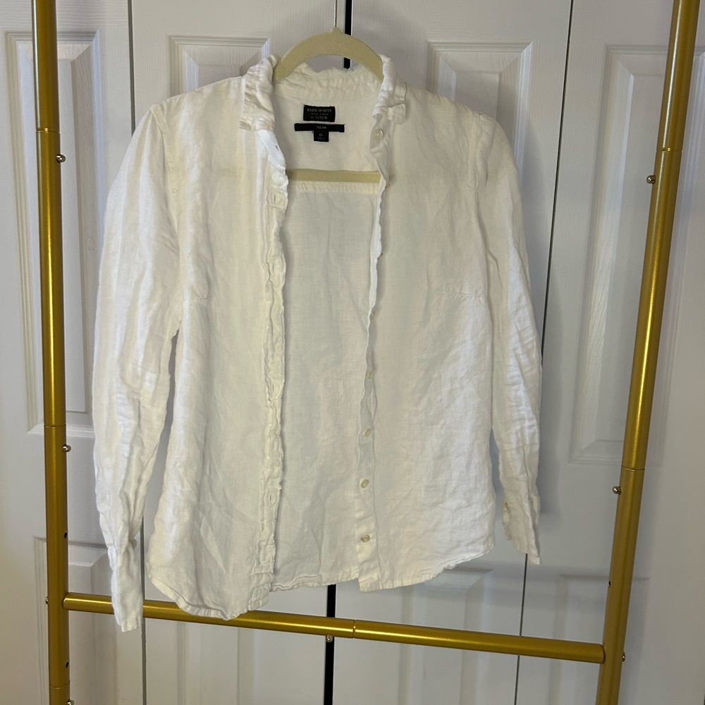 J Crew White Linen Button-Up Shirt
